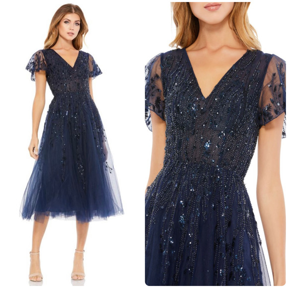 Mac Duggal Dresses & Skirts - Mac Duggal Women's Beaded Tulle Tea-Length midi Dress 20304 size 6 D1
